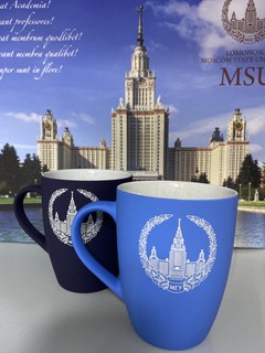 Кружка с покрытием Soft-touch и логотипом МГУ имени М. В. Ломоносова, цвет голубой