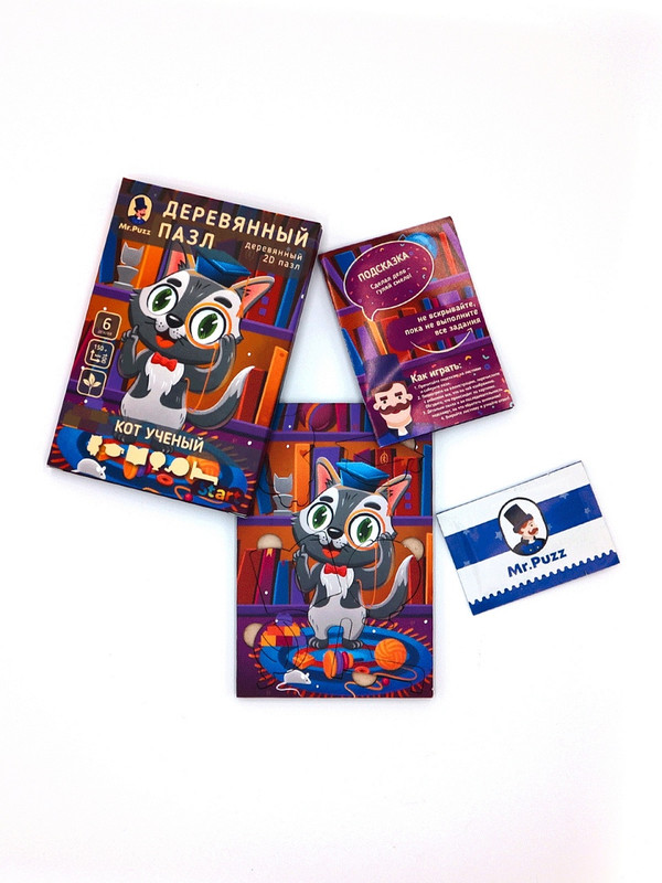 Деревянный пазл MR.PUZZ Кот ученый