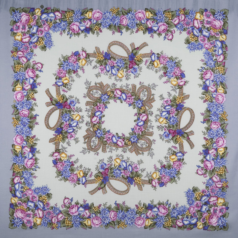 Павловопосадский платок 'Рябиновые бусы' 100% шерсть, 125х125 см, серый