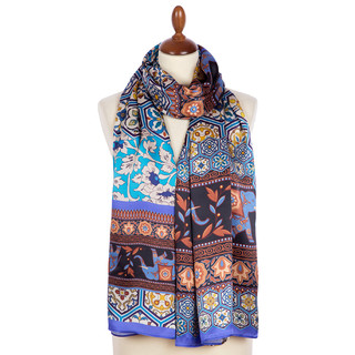 Павловопосадский шарф '10761' синий 100% шелк 65-200, артикул 10761-14 2