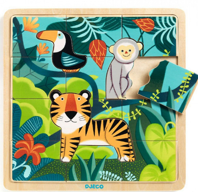 Деревянный пазл 'Джунгли' DJECO, цвет разноцветный