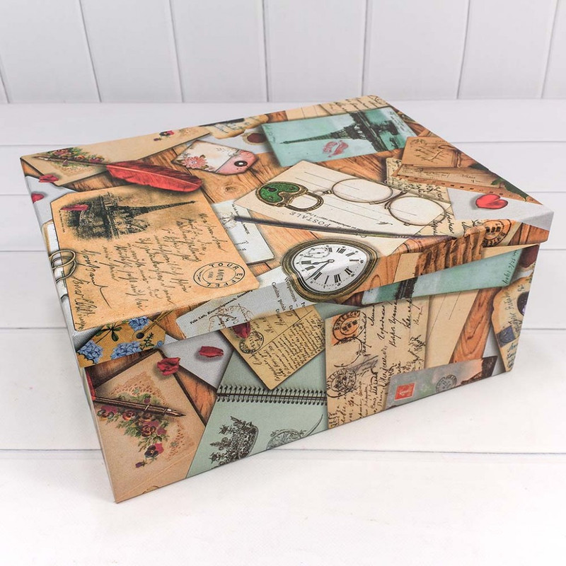 Коробка прямоугольная 'Почтовые открытки' 34х26х15 см