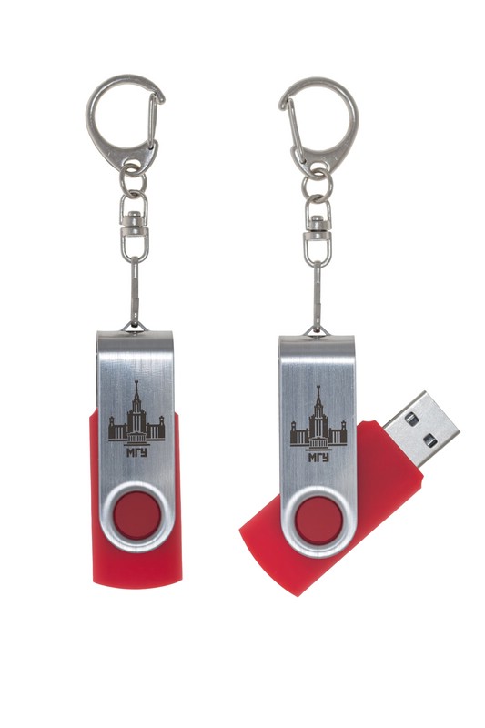 Флэшка-брелок в подарочной упаковке с логотипом МГУ имени М.В. Ломоносова, цвет красный