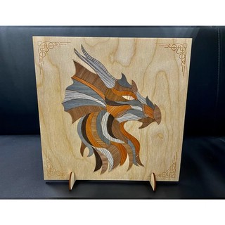 Картина на дереве в технике маркетри 'Великий Дракон' 3