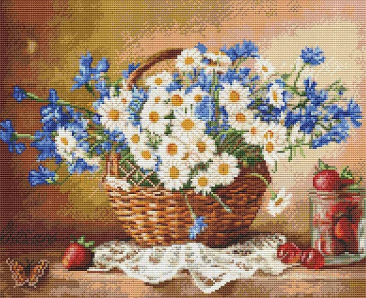 Алмазная мозаика 'Бузин: Ромашковое настроение', 50х40 см, 39 цветов