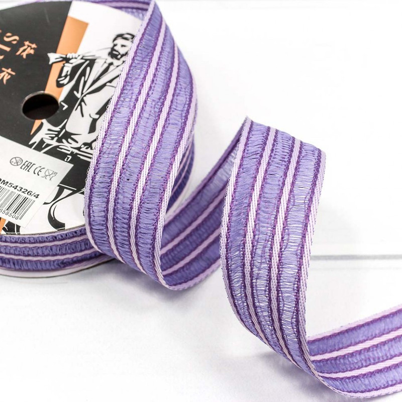 Лента полиэстер в пунктирную полоску, 1 м, сиреневый