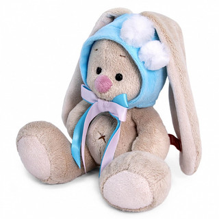 Зайка Ми в шапочке с белыми помпонами. Размер 15 см 2