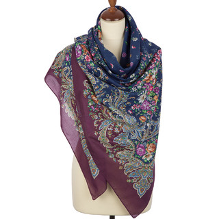 Павловопосадский платок 'Крымская весна' гбордовый 100% хлопок 146-146, артикул  1