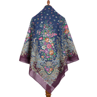 Павловопосадский платок 'Крымская весна' гбордовый 100% хлопок 146-146, артикул  2