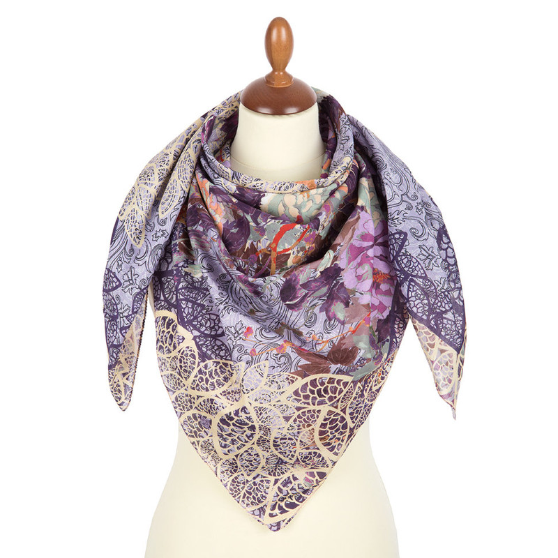 Павловопосадский платок '10309' сиреневый 100% хлопок 115-115, артикул 