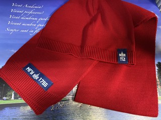 Шапка с логотипом МГУ имени М.В. Ломоносова на шевроне, красная