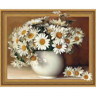 Алмазная мозаика с нанесенной рамкой 'Садовые ромашки' (26 цветов), 40х50 см 1