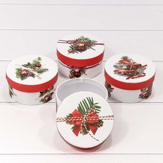 Коробка круглая "Новый год" 10,8х5,2 см (микс). Цена за 1 шт.