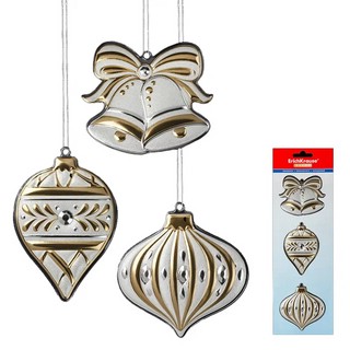 Набор 3 украшения Елочные игрушки (золото) 10 см. ErichKrause...