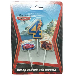 Свечи для торта Дисней Тачки (цифра 4, тачки 2 шт.)