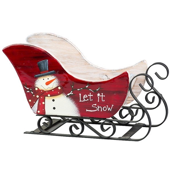 Сани с рождественским рисунком красные (дерево/металл) 22х10х13 см