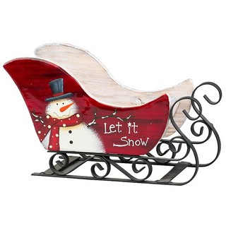 Сани с рождественским рисунком красные (дерево/металл) 22х10х...