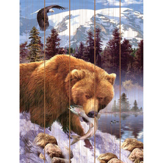 Картина по номерам на дереве 'Медвежий улов' (22 цвета), 30х40 см Molly
