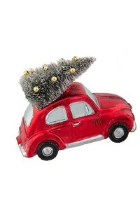 Автомобиль Жук красный с рождественской елочкой (стекло) 11х6х8 см