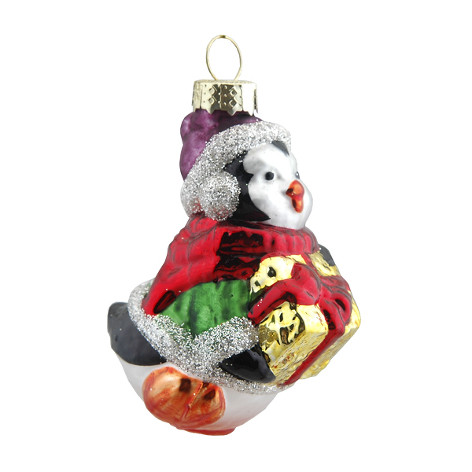 Пингвин с новогодним подарком (стекло) 5х5х8 см