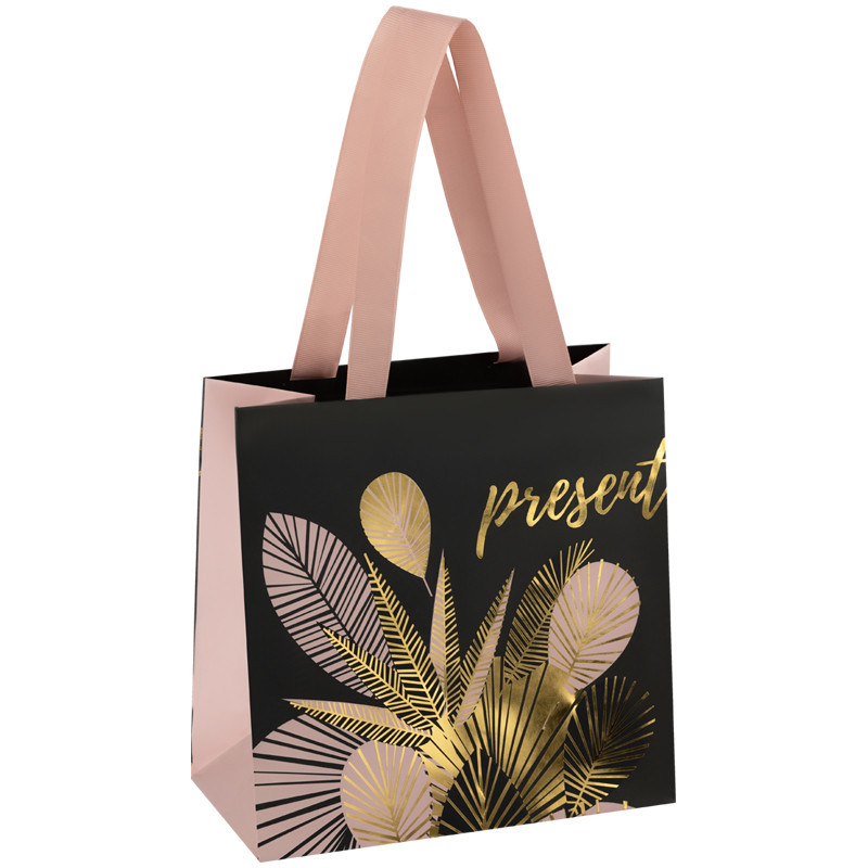Пакет подарочный 'Golden leaves', 20x20x10 см MESHU, цвет розовый, черный