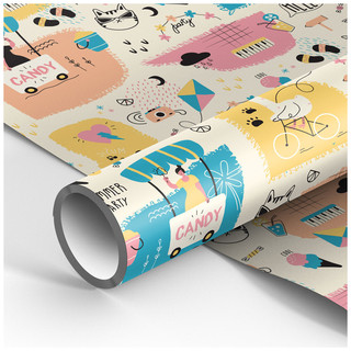 Упаковочная бумага 'Summer Party', глянец, 70x100 см, 90 г/м2 MESHU