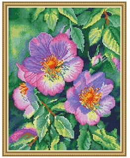 Алмазная мозаика 'Дикая роза' 40х50 см, 32 цвета, с нанесенной рамкой, Molly
