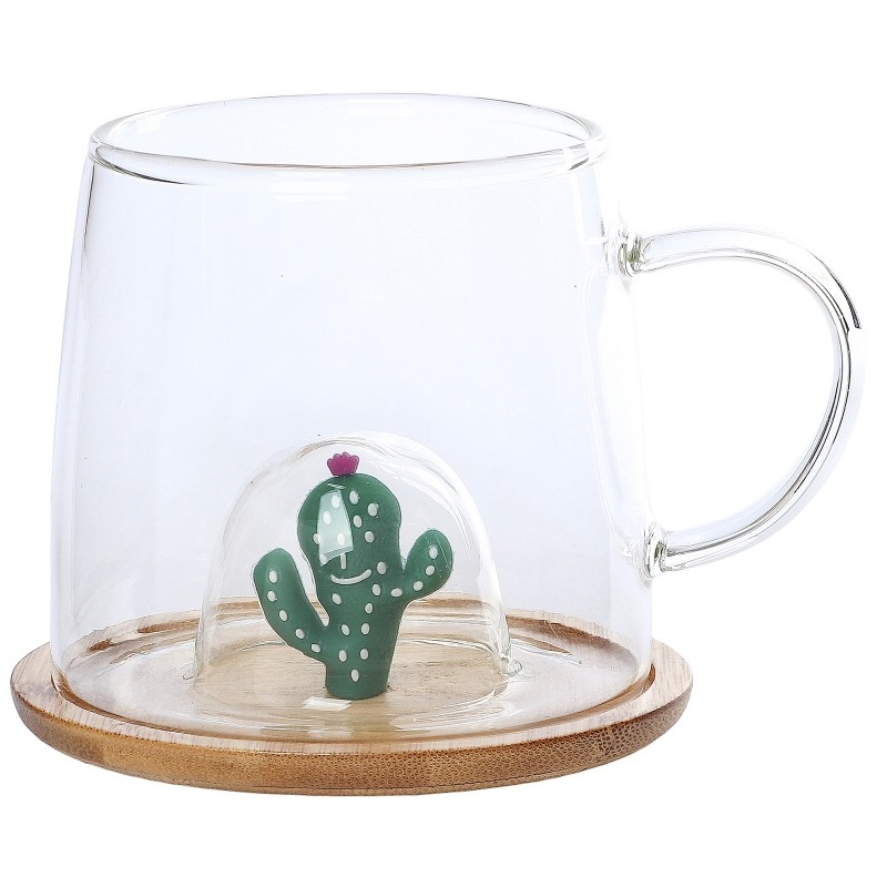Кружка 'Кактус' с крышкой, стекло