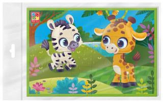 Мягкие пазлы 'Зебра и жираф', А5, 12 элементов Vladi Toys, цвет мульти