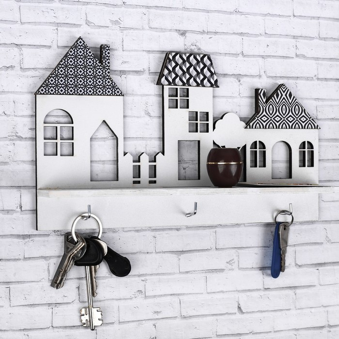 Ключница с полкой 'Домики'