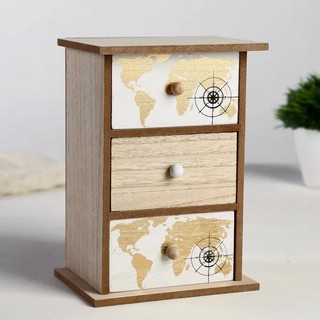 Шкатулка-комод 3 ящика 'Золотая карта мира' 21х15х11 см 1