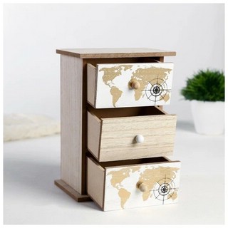 Шкатулка-комод 3 ящика 'Золотая карта мира' 21х15х11 см 2