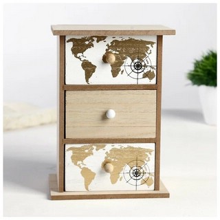 Шкатулка-комод 3 ящика 'Золотая карта мира' 21х15х11 см 3
