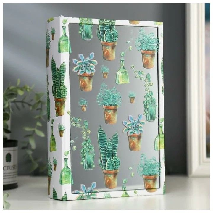 Шкатулка-книга 'Суккуленты' с зеркалом, 26х17.5х5 см