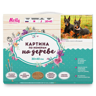 Картина по номерам на дереве 'Доберманы', 30х40 см (20 цветов)  2