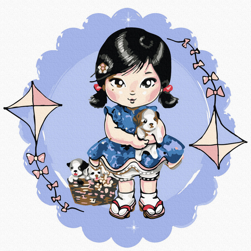 Картина по номерам 'Девочка со щенками' (14 цветов), 20х20 см Molly