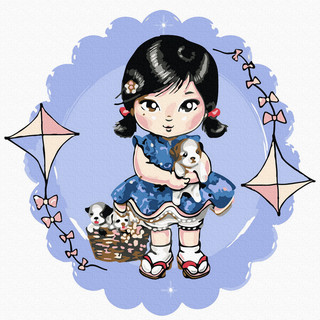 Картина по номерам 'Девочка со щенками' (14 цветов), 20х20 см Molly 1