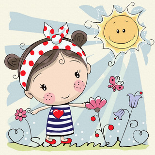 Картина по номерам 'Девочка на лужайке' (18 цветов), 20х20 см  1