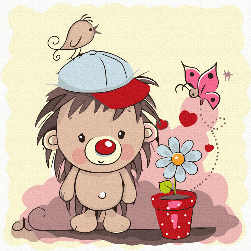 Картина по номерам 'Ёжик с цветком' (16 цветов), 20х20 см 