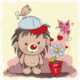 Картина по номерам 'Ёжик с цветком' (16 цветов), 20х20 см  1