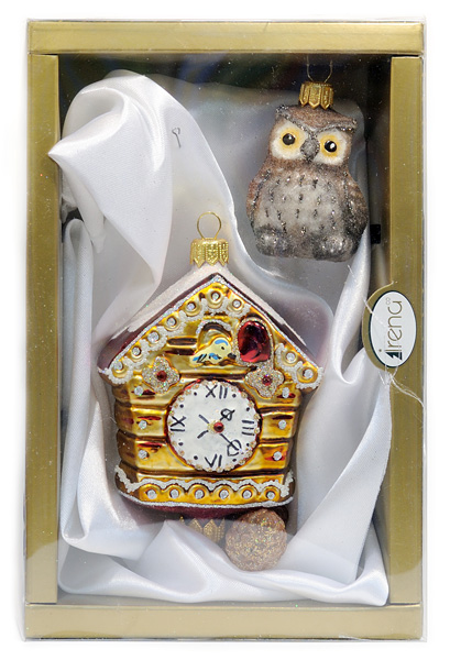 Часы и сова ёлочные игрушки набор
