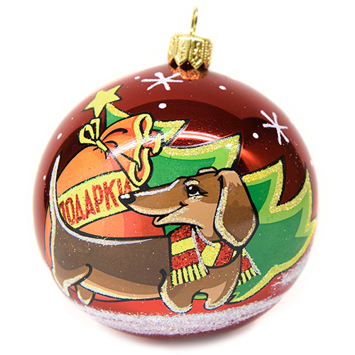 Елочный шарик с таксой Елочное украшение - шаг с рисунком собаки