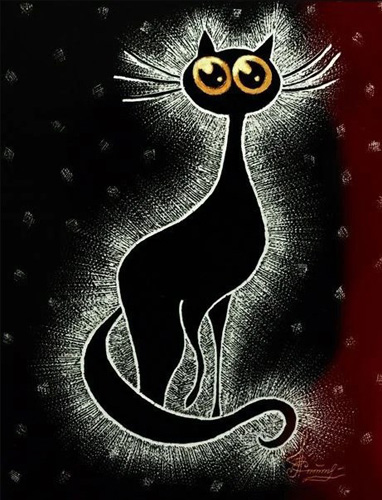 Черный кот в технике граттаж Граттаж. Черный кот