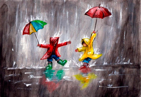 Детишки любят гулять в дождик