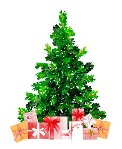 Праздничная упаковка для новогодних подарков под елкой