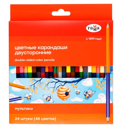 Карандаши цветные двусторонние ГАММА из серии &#x27;Мультики&#x27; 24 шт / 48 цветов