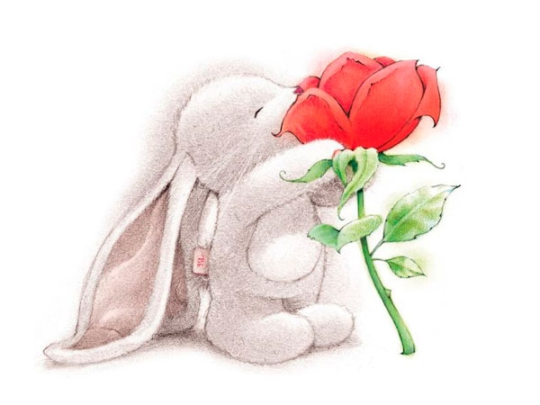 кролик нюхает розу