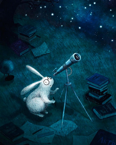 Белый Кролик смотрит в телескоп