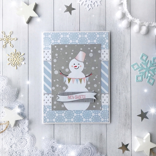 Новогодняя открытка своими руками Снеговик