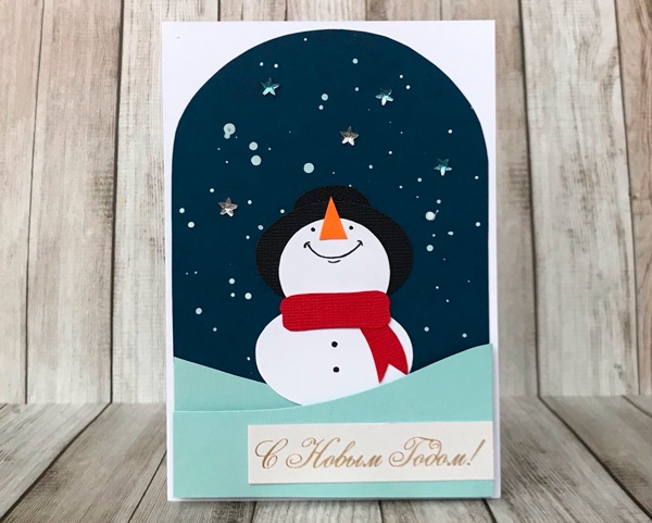 Новогодняя открытка со снеговиком своими руками